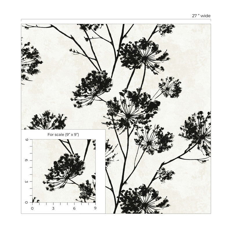 media image for Dandelion Floral Peel & Stick Wallpaper in Ebony 27
