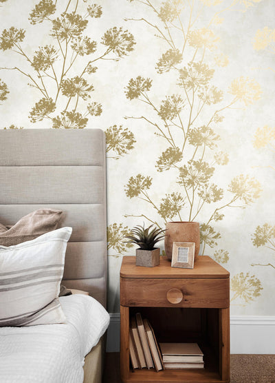 product image for Dandelion Floral Peel & Stick Wallpaper in Metallic Gold 53