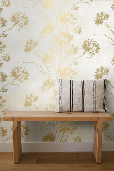 product image for Dandelion Floral Peel & Stick Wallpaper in Metallic Gold 24