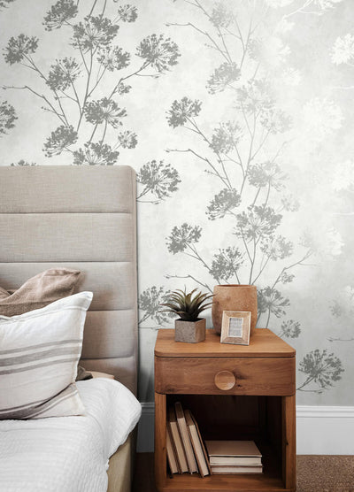 product image for Dandelion Floral Peel & Stick Wallpaper in Metallic Silver 84