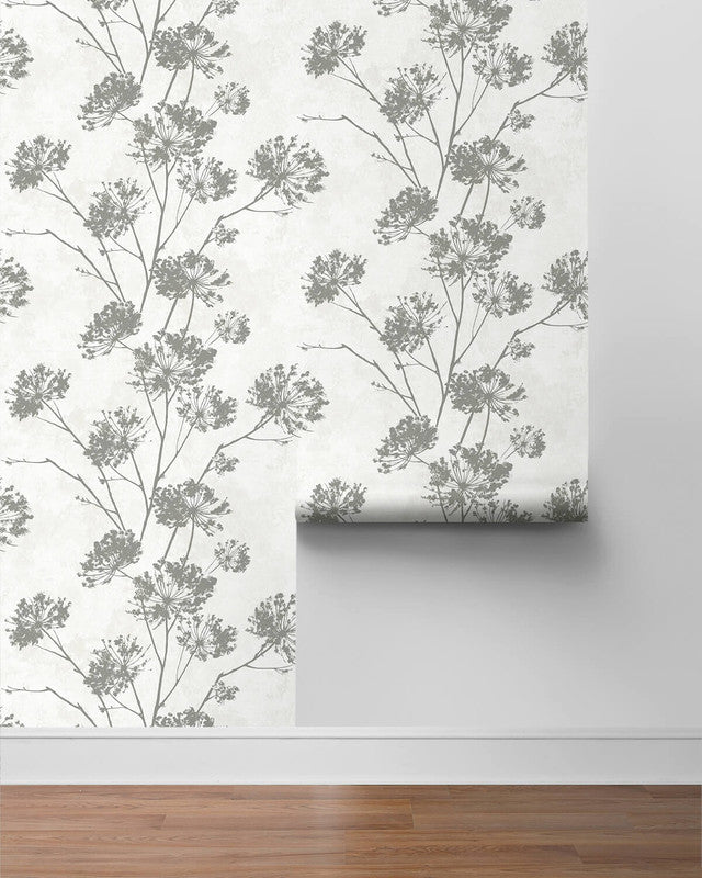 media image for Dandelion Floral Peel & Stick Wallpaper in Metallic Silver 298