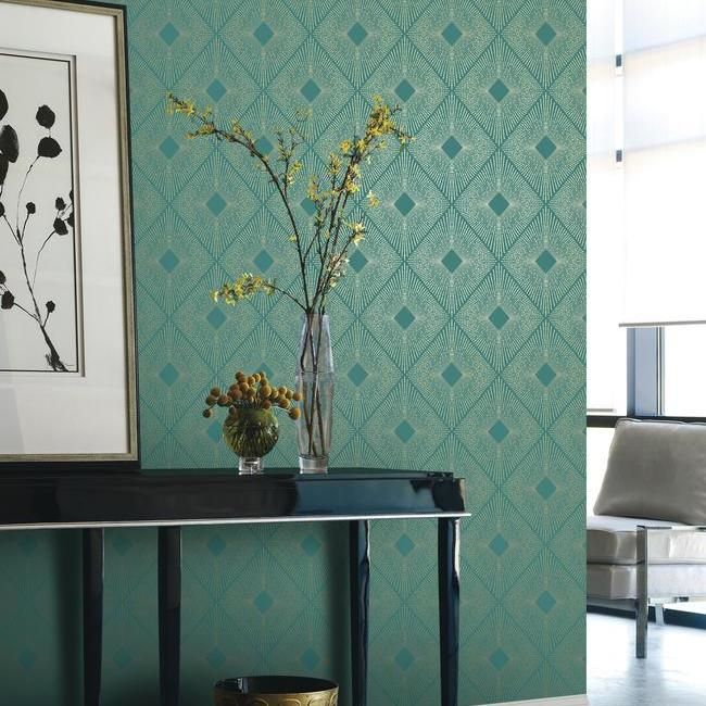 media image for Harlowe Wallpaper in Teal and Gold by Antonina Vella for York Wallcoverings 240