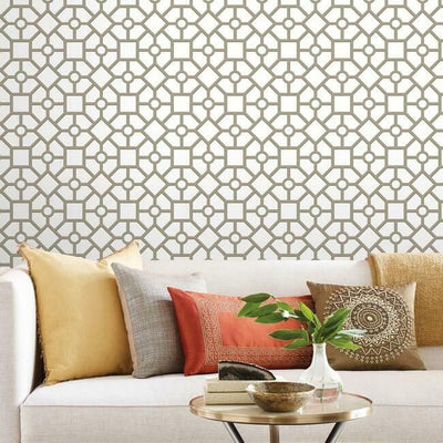 product image for Hedgerow Trellis Peel & Stick Wallpaper in Taupe and Gold by York Wallcoverings 27