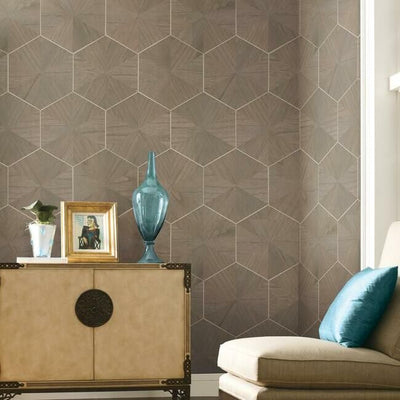 product image for Hexagram Wood Veneer Wallpaper in Brown from the Traveler Collection by Ronald Redding 57