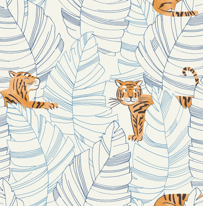 product image of Hiding Tigers Wallpaper in Orange and Sky Blue from the Day Dreamers Collection by Seabrook Wallcoverings 575