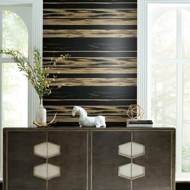 media image for Horizontal Dry Brush Wallpaper in Black and Gold from the Ronald Redding 24 Karat Collection by York Wallcoverings 260