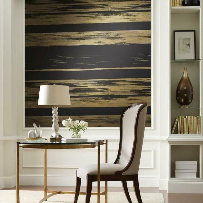 media image for Horizontal Dry Brush Wallpaper in Black and Gold from the Ronald Redding 24 Karat Collection by York Wallcoverings 258