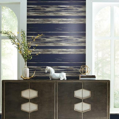 product image for Horizontal Dry Brush Wallpaper in Navy from the Ronald Redding 24 Karat Collection by York Wallcoverings 6