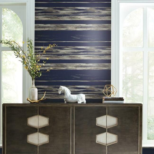 media image for Horizontal Dry Brush Wallpaper in Navy from the Ronald Redding 24 Karat Collection by York Wallcoverings 237