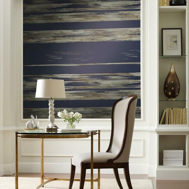 media image for Horizontal Dry Brush Wallpaper in Navy from the Ronald Redding 24 Karat Collection by York Wallcoverings 215