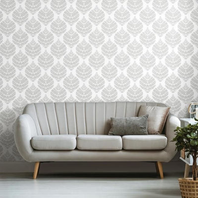 product image for Hygge Fern Damask Peel & Stick Wallpaper in Grey by RoomMates for York Wallcoverings 13