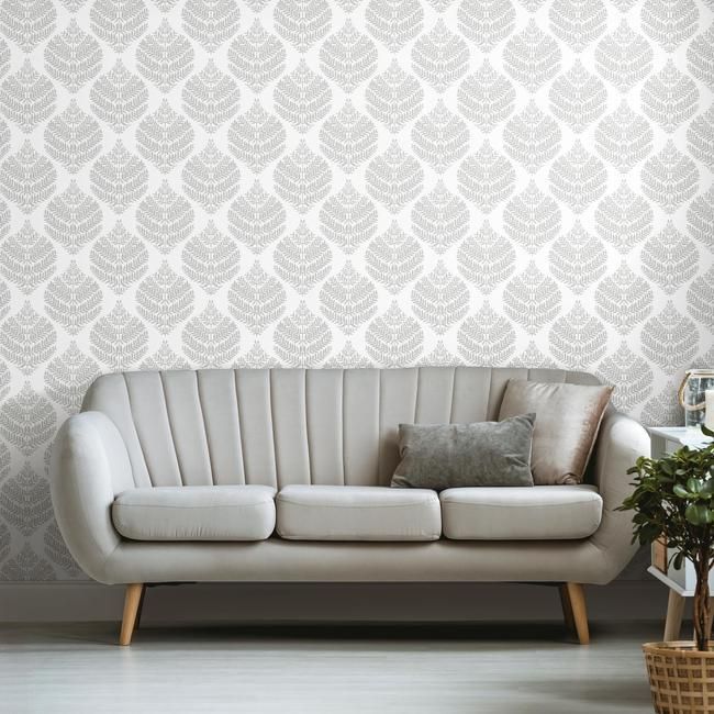 media image for Hygge Fern Damask Peel & Stick Wallpaper in Grey by RoomMates for York Wallcoverings 298