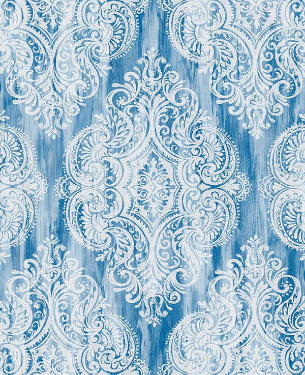 media image for Jackman Damask Wallpaper in Blues and Ivory by Carl Robinson for Seabrook Wallcoverings 229