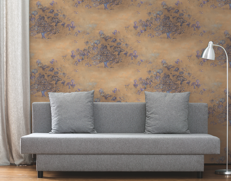 media image for Japanese Tree Wallpaper in Gold, Purple, and Blue from the Transition Collection by Mayflower 212