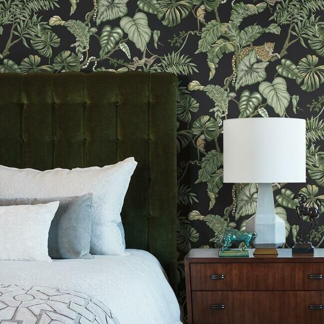 media image for Jungle Cat Wallpaper in Black from the Traveler Collection by Ronald Redding 243