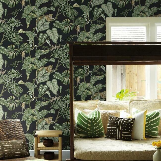 media image for Jungle Cat Wallpaper in Black from the Traveler Collection by Ronald Redding 297