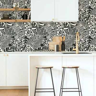 product image for Jungle Leaves Wallpaper in Black and White from the Silhouettes Collection by York Wallcoverings 32