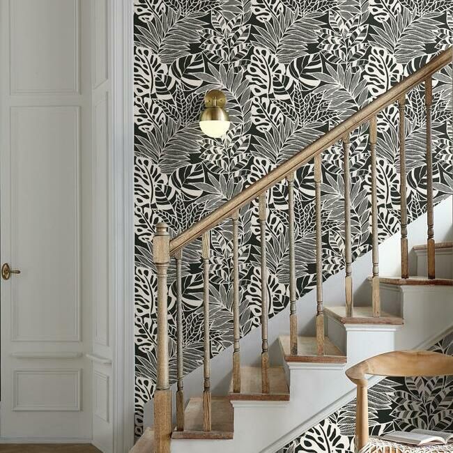 media image for Jungle Leaves Wallpaper in Black and White from the Silhouettes Collection by York Wallcoverings 259