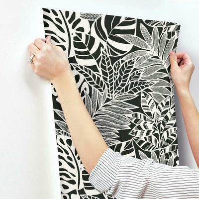product image for Jungle Leaves Wallpaper in Black and White from the Silhouettes Collection by York Wallcoverings 57