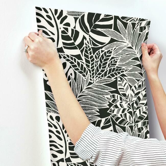 media image for Jungle Leaves Wallpaper in Black and White from the Silhouettes Collection by York Wallcoverings 253