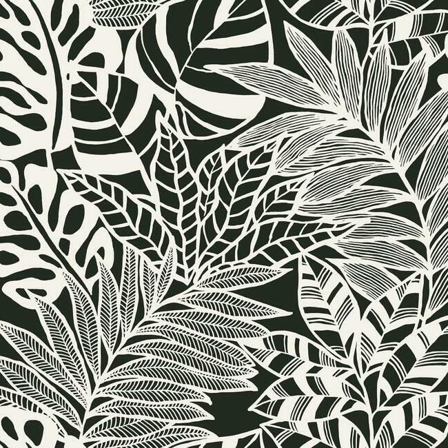 media image for Jungle Leaves Wallpaper in Black and White from the Silhouettes Collection by York Wallcoverings 245