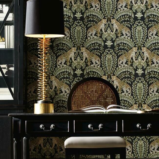 media image for Jungle Leopard Wallpaper in Black and Green from the Ronald Redding 24 Karat Collection by York Wallcoverings 226