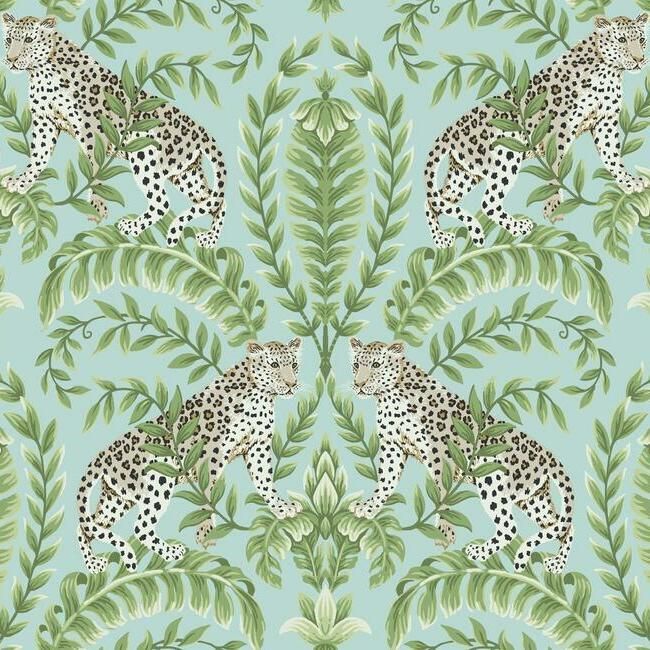 media image for Jungle Leopard Wallpaper in Teal from the Ronald Redding 24 Karat Collection by York Wallcoverings 292