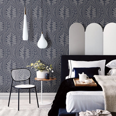 product image for Juno Ogee Wallpaper in Indigo from the Scott Living Collection by Brewster Home Fashions 48