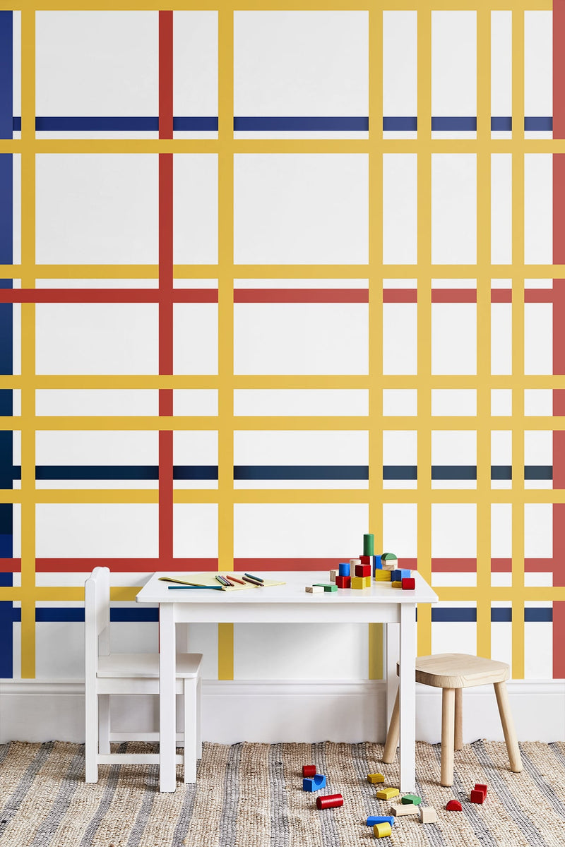 media image for Mondrian Grid Mural Wall Mural in Multicolored from the Mondrian Collection by Seabrook 228