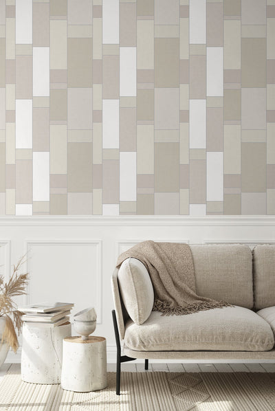 product image for De Stijl Geometric Wallpaper in Soft Sage and Metallic Silver from the Mondrian Collection by Seabrook 1