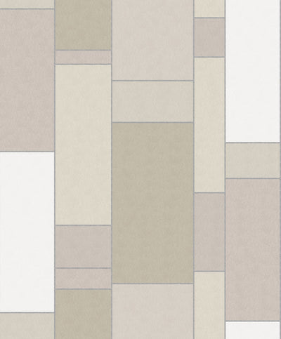 product image of De Stijl Geometric Wallpaper in Soft Sage and Metallic Silver from the Mondrian Collection by Seabrook 521