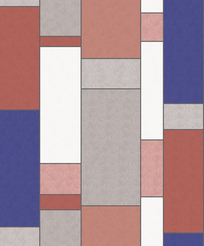 product image of De Stijl Geometric Wallpaper in Cobalt and Red Brick from the Mondrian Collection by Seabrook 539