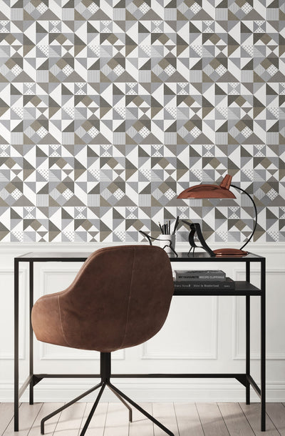 product image for Lozenge Geometric Wallpaper in Silver and Antique Bronze from the Mondrian Collection by Seabrook 53