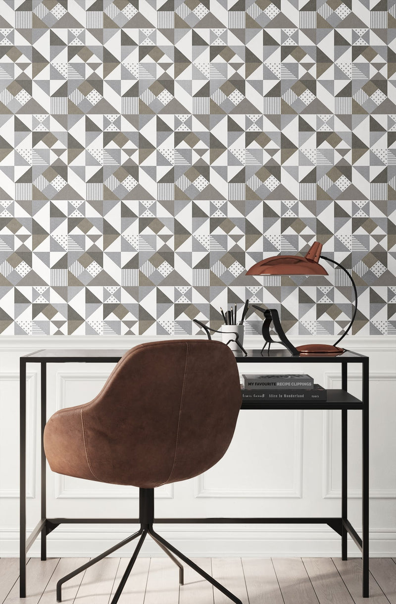 media image for Lozenge Geometric Wallpaper in Silver and Antique Bronze from the Mondrian Collection by Seabrook 298