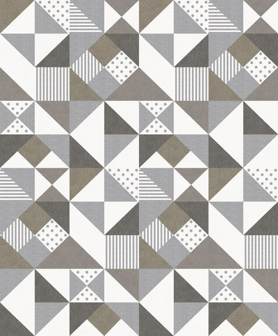 product image for Lozenge Geometric Wallpaper in Silver and Antique Bronze from the Mondrian Collection by Seabrook 45