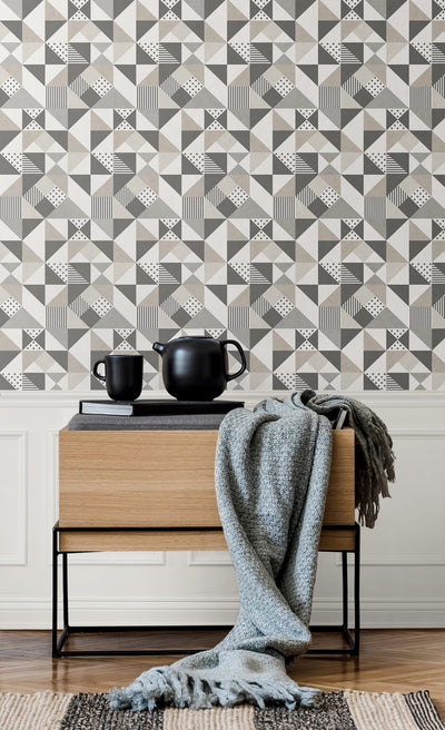 product image for Lozenge Geometric Wallpaper in Hammered Steel and Pavestone from the Mondrian Collection by Seabrook 63