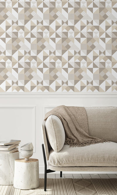 product image for Lozenge Geometric Wallpaper in Latte and Dorian Grey from the Mondrian Collection by Seabrook 99