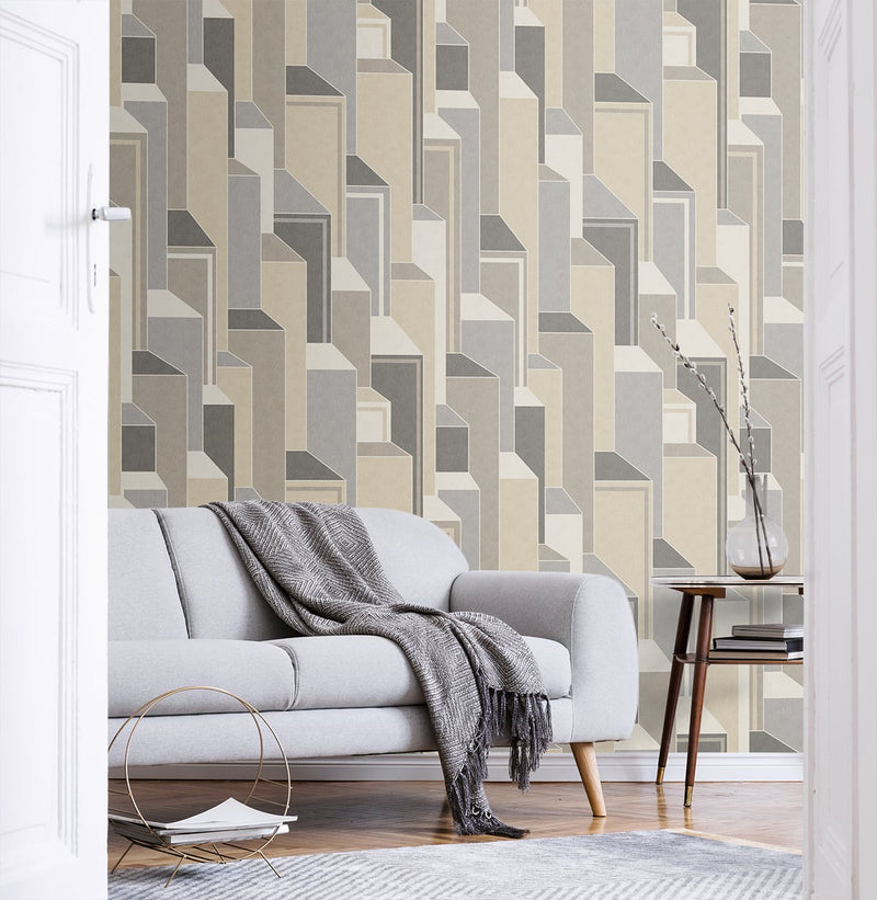 media image for Deco Geometric Wallpaper in Latte and Graphite from the Mondrian Collection by Seabrook 280
