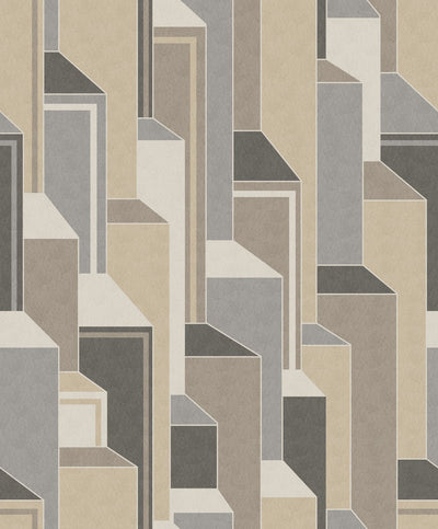 product image for Deco Geometric Wallpaper in Latte and Graphite from the Mondrian Collection by Seabrook 69