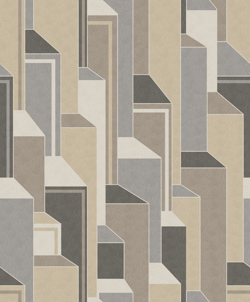 media image for Deco Geometric Wallpaper in Latte and Graphite from the Mondrian Collection by Seabrook 290