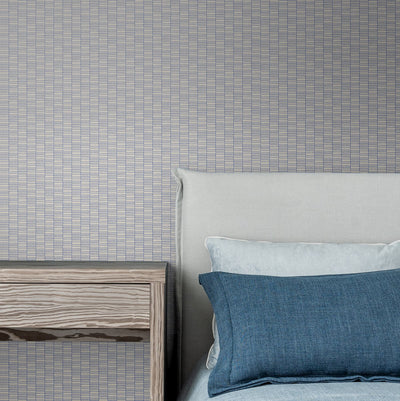 product image for Deco Spliced Stripe Wallpaper in Ivory and Cobalt from the Mondrian Collection by Seabrook 54