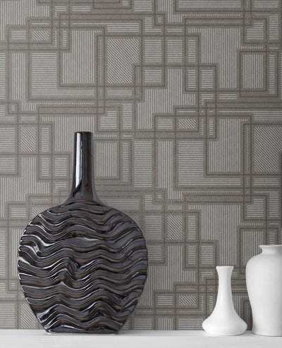 product image for Bauhaus Cityscape Wallpaper in Hammered Steel from the Mondrian Collection by Seabrook 8