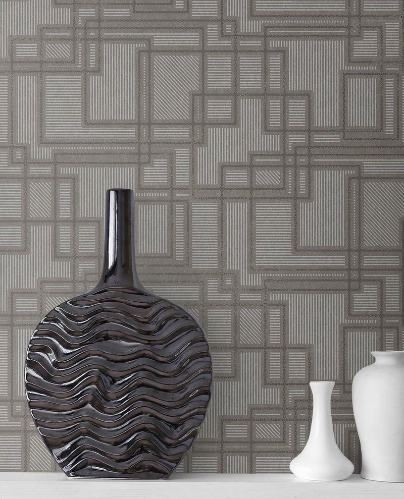 media image for Bauhaus Cityscape Wallpaper in Hammered Steel from the Mondrian Collection by Seabrook 268