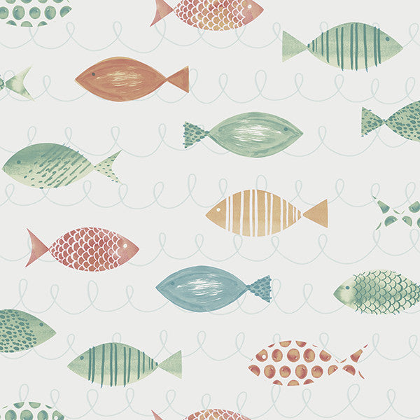 media image for Key West Aqua Fish Wallpaper from the Seaside Living Collection by Brewster Home Fashions 238