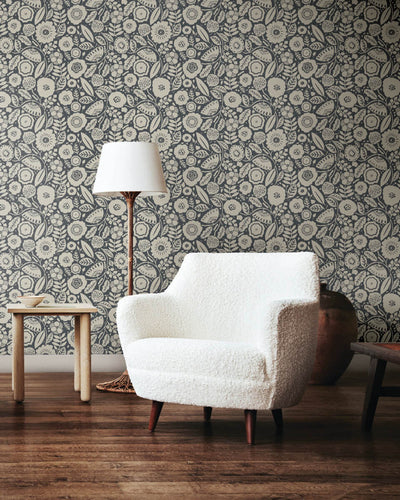 product image for Camille Blossom Wallpaper in Charcoal 27