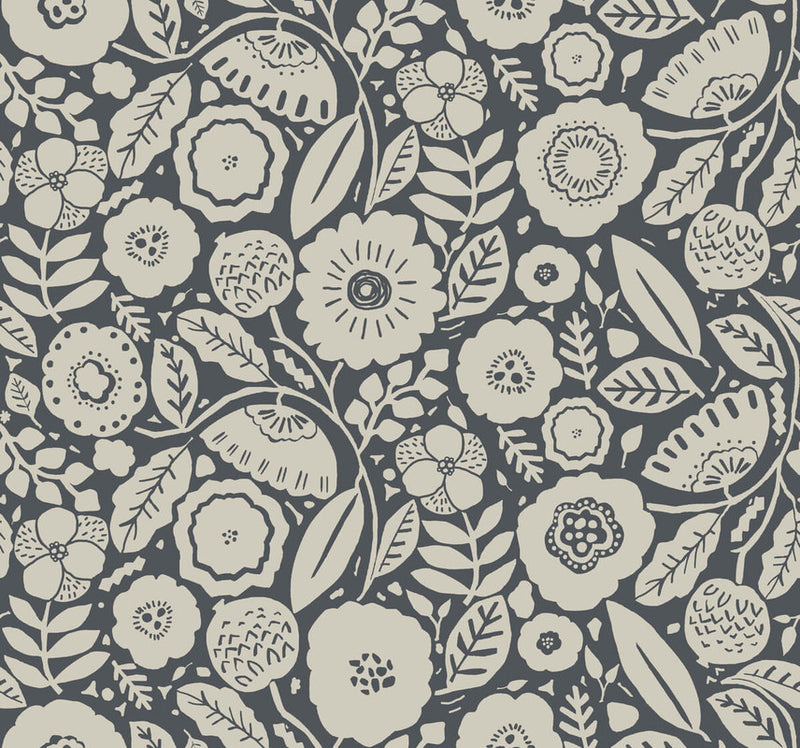 media image for Camille Blossom Wallpaper in Charcoal 221