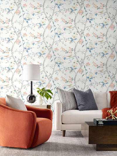 product image for Floral Trail Peel & Stick Wallpaper in Melon/Carolina Blue by Lillian August for NextWall 38