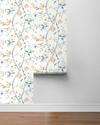 product image for Floral Trail Peel & Stick Wallpaper in Melon/Carolina Blue by Lillian August for NextWall 32