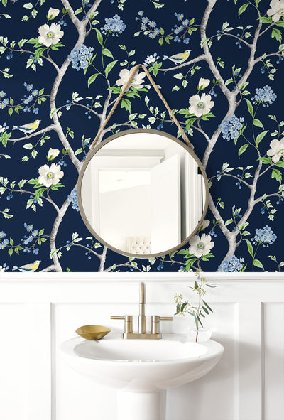 product image for Floral Trail Peel & Stick Wallpaper in Navy Blue/Spring Green by Lillian August for NextWall 22