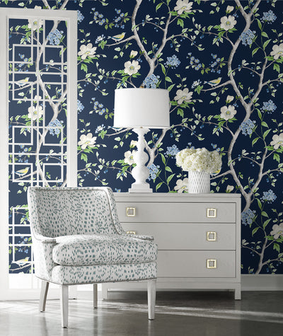 product image for Floral Trail Peel & Stick Wallpaper in Navy Blue/Spring Green by Lillian August for NextWall 19